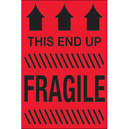 4 x 6" - "This End Up - Fragile" (Fluorescent Red) Labels