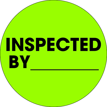 2" Circle - "Inspected By" Fluorescent Green Labels