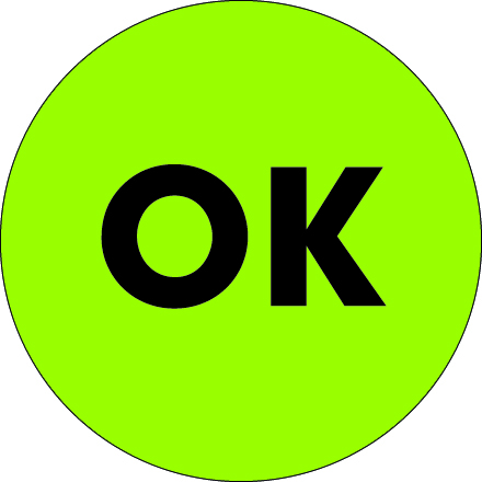 2" Circle - "OK" Fluorescent Green Labels
