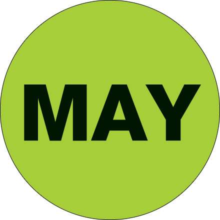 2" Circle - "MAY" (Fluorescent Green) Months of the Year Labels