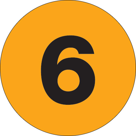 2" Circle - "6" (Fluorescent Orange) Number Labels